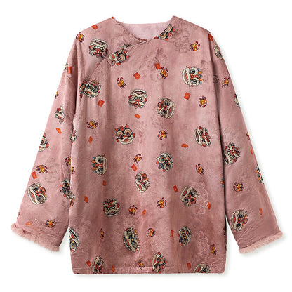 New Chinese style national style autumn and winter loose and comfortable round neck silk design cotton dress jacket women MY014