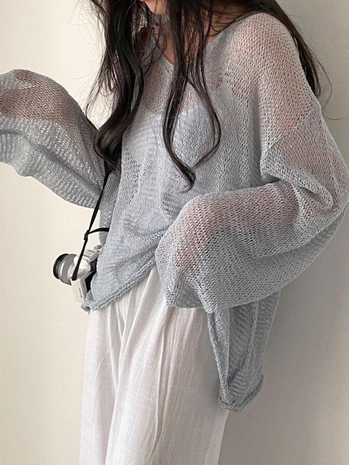 Oversized Long Sleeve Crochet Knit Top