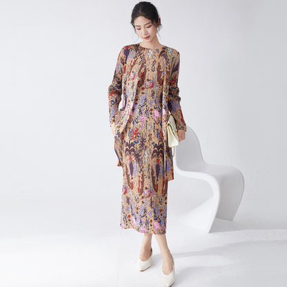 dress autumn women's high-end counter quality new printed long sleeves loose and thin temperament versatile dress