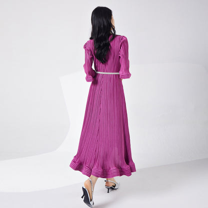 summer dress women's high-end five-quarter sleeve loose lace-up irregular temperament elegant  dress dress