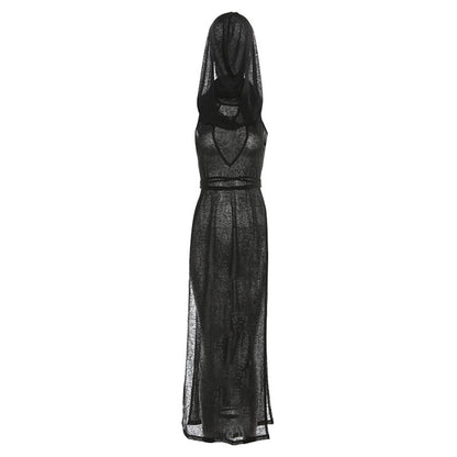 2025 style popular winter new women's clothing fashionable and sexy solid color hooded sleeveless high split dress