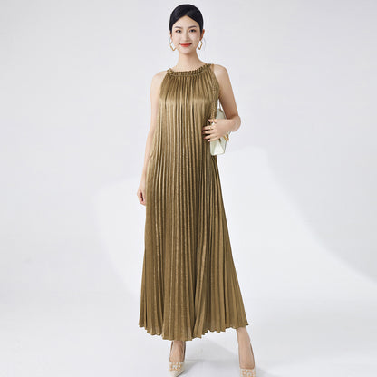 Neck dress women's high-end temperament sleeveless sexy vacation style elegant loose Popular style dress long dress