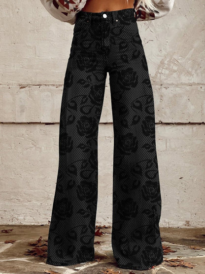 qgtao pants Rainbow Women's Wide-Leg Pants New Thermal Transfer plus Size Flared Pants Women's Trousers