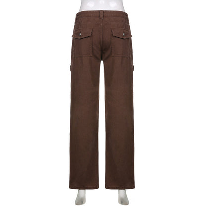 2025 2021 Popularan Station New Women's Clothing Multi-Pocket Design High Waist Slim Fit Hip Lift Street Shot Denim Overalls Trousers