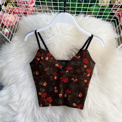 qgtao outfit inspo Small Floral V-neck Short Sexy Tube Top off-the-Shoulder Slim Inner Strap Sleeveless Wrapped Chest Vest Outer Top for Women