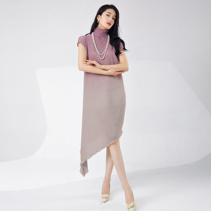 Fashion gradual change dress women's new fish scale pleats temperament elegant irregular versatile medium and long skirt Popular style