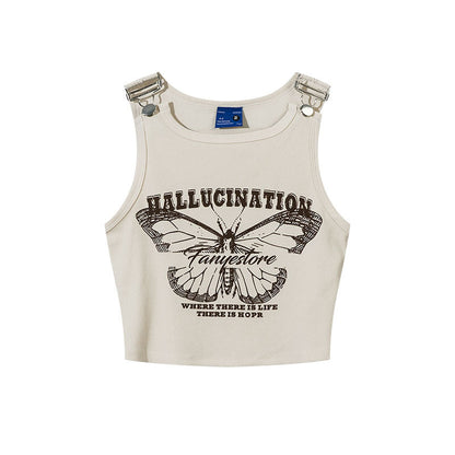qgtao 2000s fashion Tkpa American Hot Girl Style U-Neck Camisole Women's Summer Butterfly Patch Embroidered Retro Vest