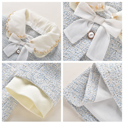 celebrity style milk blue fashion temperament small small man looking thin A word skirt autumn and winter J8009