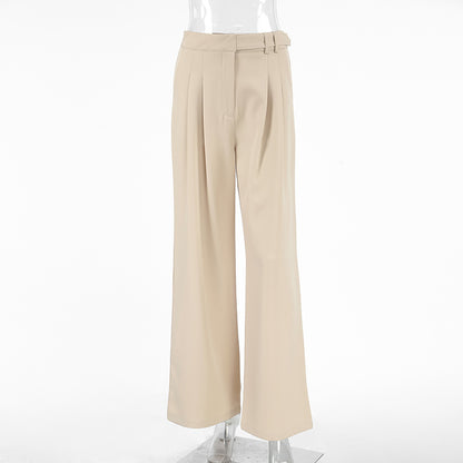 2025 Spring and Summer Russian Casual Khaki Versatile Loose High Waist Wide Pants Retro Fashion Commuter Pocket Suit Pants Women