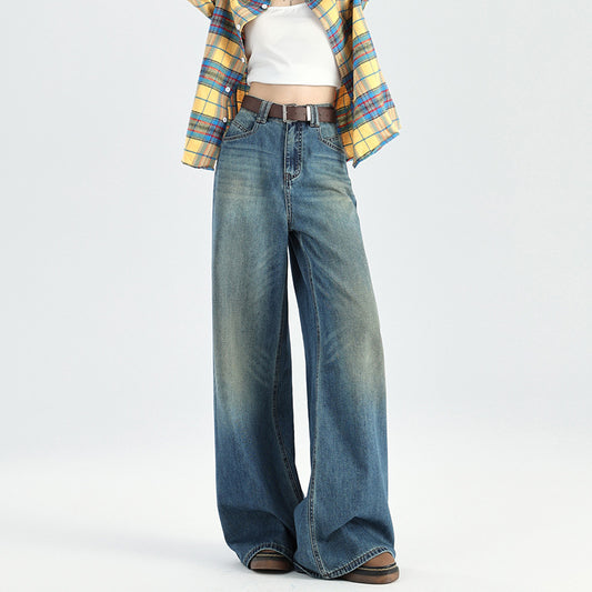 2025 High waist wide leg pants women's jeans loose mopping pants beautiful dazzling washing water mark process high quality soft fabric new