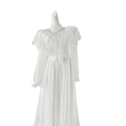 qgtao alien invasion dress to impress Heavy Industry White Fairy Elegant Lace Stitching Large Swing Dress Long Sleeve Vintage Bridesmaid Dress Long Skirt