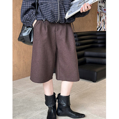 2025 popular autumn new pants Korean version design woolen loose and thin casual five-point pants 9101