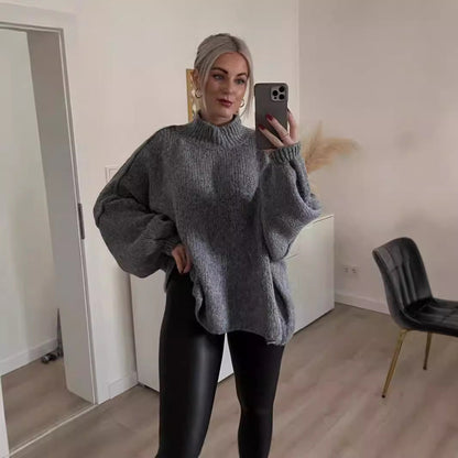 qgtao  fashion Autumn and Winter New Loose Half Turtleneck Commuter Style Fake Reverse Wear Knitted Pullover Solid Color Sweater for Women