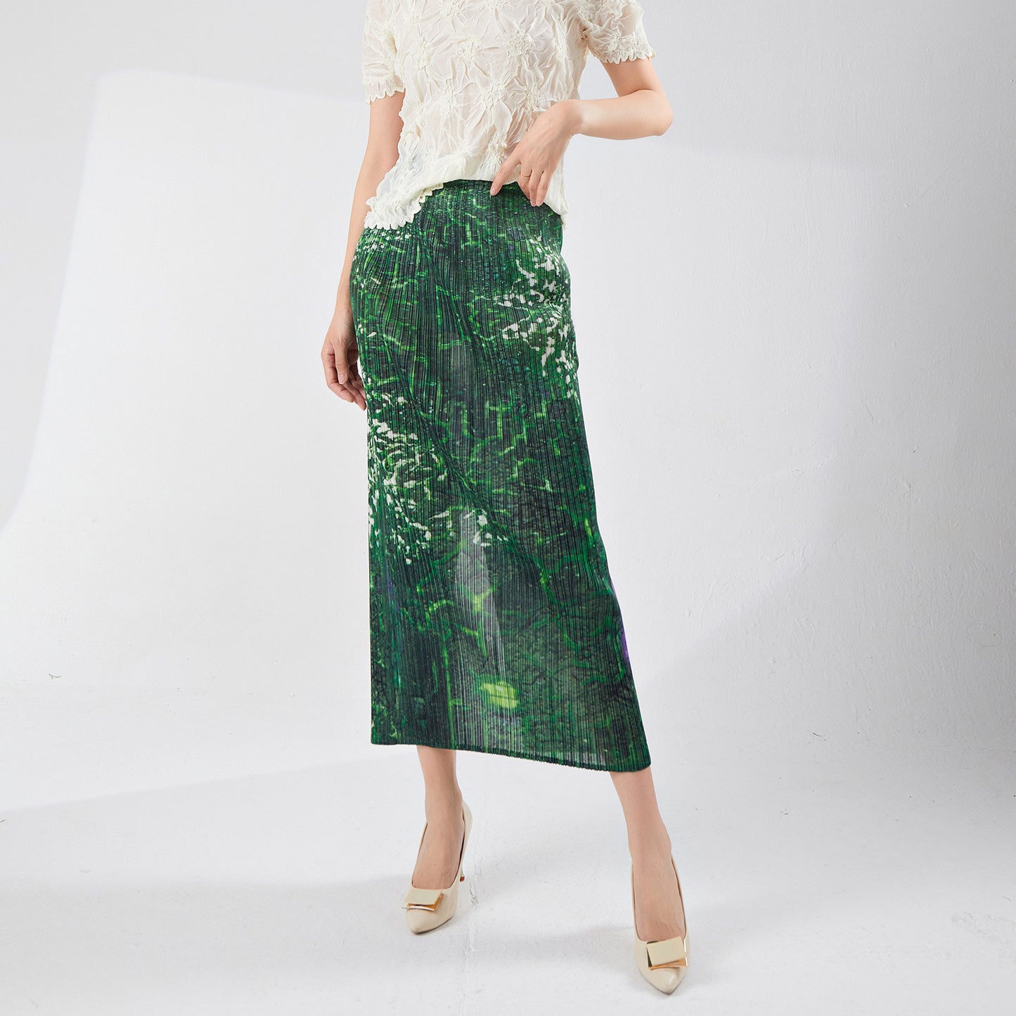 skirt summer high sense summer new small man after printing split temperament versatile one-step hip wrap skirt