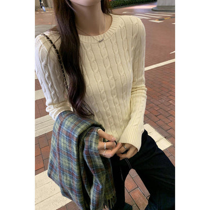 qgtao outfit ideas for school Twist Texture Shoulder Knitted Bottoming Shirt for Women Autumn and Winter 2024 New Korean College Style Inner Wear