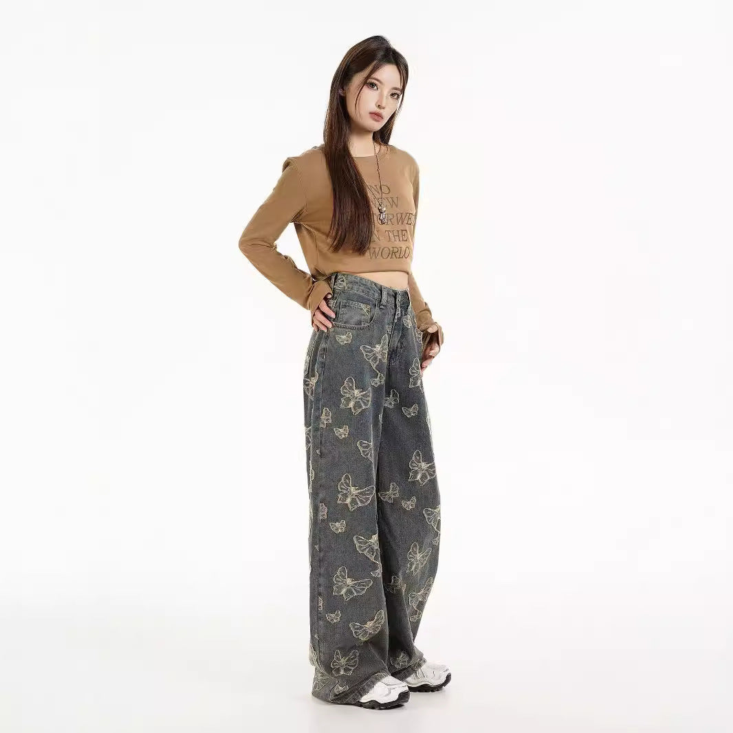 qgtao y2k Actowet Net Red Style Autumn Retro Jeans Women's Loose Slimming High Waist Straight Pants Girl Fashion