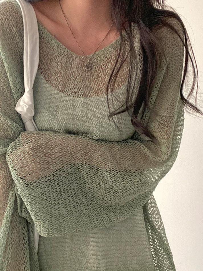 Oversized Long Sleeve Crochet Knit Top