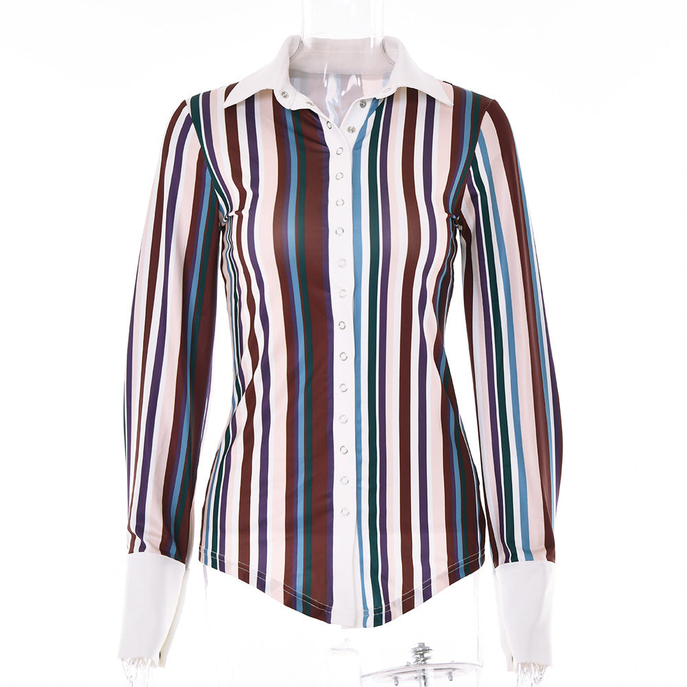 2025  New new single-breasted lapel top  autumn hot-selling fashion casual color matching women's shirt