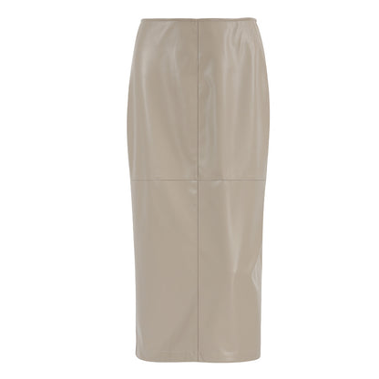 2025 Autumn and winter retro classic khaki velvet matte temperament thin PU leather high waist casual split skirt women