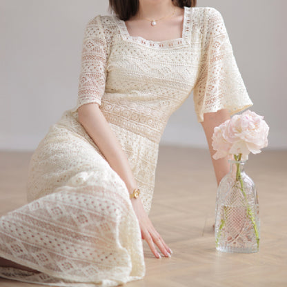 Popularan Station 2025 Spring New Sanya Seaside Holiday Long Dress Super Immortal Temperament Waist White Lace Dress