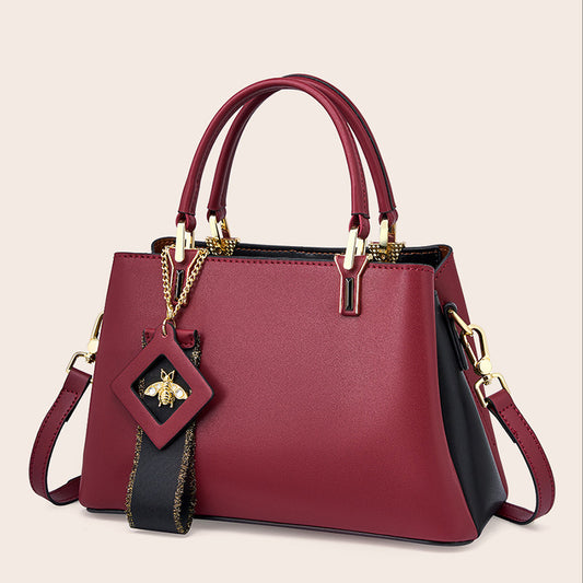 2025 Large capacity bag women's 2023 new leather women's bag middle-aged atmospheric mother bag red wedding bag handbag women