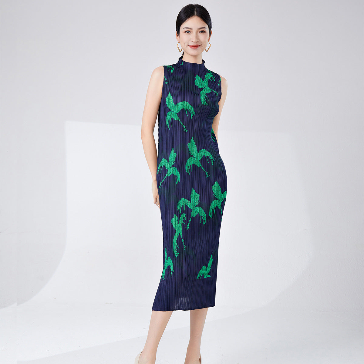 dress women's summer small man printing temperament elegant sleeveless vest skirt split versatile straight medium and long dress