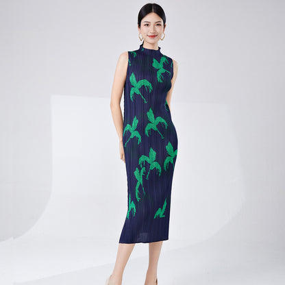 dress women's summer small man printing temperament elegant sleeveless vest skirt split versatile straight medium and long dress