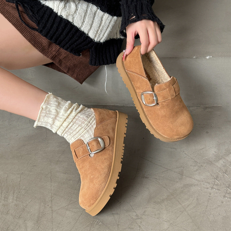 2025  Birkenstock shoes women's popular new shoes autumn and winter women's velvet one-pedal casual shoes trendy brand versatile board shoes
