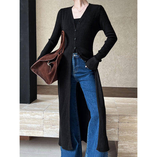 qgtao church outfit Luxi Korean Style Autumn High-Grade Lazy Loose Slimming Long Top Women's New Knitted Coat