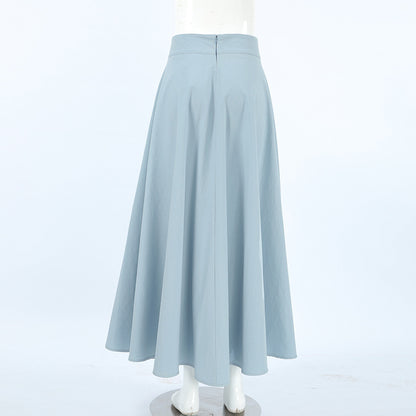 2025 spring and summer high temperament blue high waist versatile cotton and linen skirt  new fashion versatile long dress women