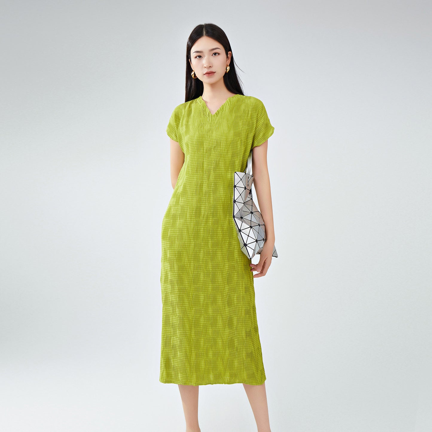 summer dress women's high-end new v-neck short-sleeved loose lace-up fashion temperament versatile medium and long dress