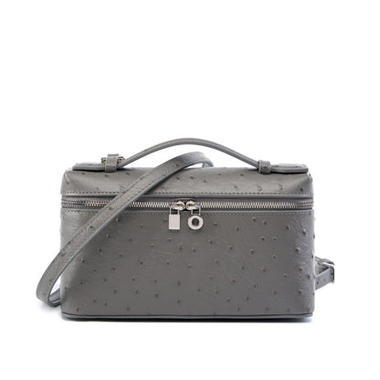 2025 Leather women's bag  new high-end lunch box bag, portable cosmetic bag, ostrich pattern shoulder messenger bag.