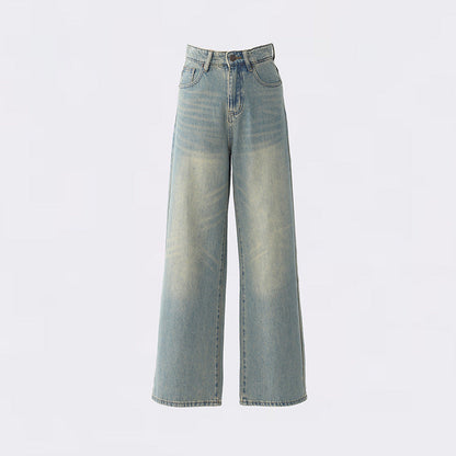 qgtao 90s streetwear Jinyin American Retro High Waist Distressed Loose Wide Leg Pants Early Autumn New Straight Jeans Trousers Lengthened