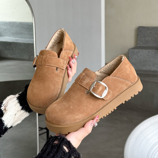 2025  Birkenstock shoes women's popular new shoes autumn and winter women's velvet one-pedal casual shoes trendy brand versatile board shoes