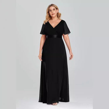 2025evening dress  new high waist simple fashion V-neck temperament chiffon spring and summer pendulum long dress