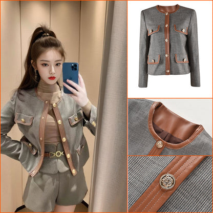 Fragrant Celebrity Short Jacket Small Fashion Suit Women's High Waist Wide Leg Shorts Two-piece Set K9016