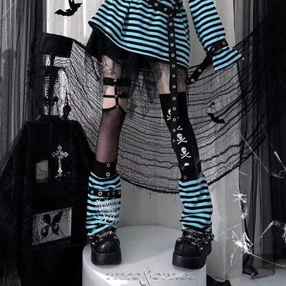 qgtao y2k Rabbit Assassin Virtual Butterfly Asian Culture Hot Girl Punk Loose off-Shoulder Embroidered Black and Red Striped Early Autumn Long-Sleeved Top