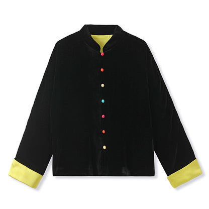 autumn new national style new Chinese unique jelly bean buckle design velvet mulberry silk jacket women M9132