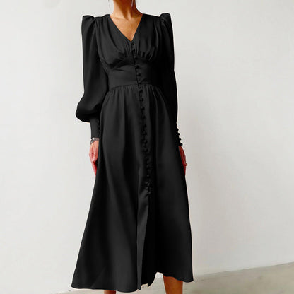 qgtao pop culture dress to impress 2024 Autumn and Winter Women's Long Dress V-neck Satin Court Waist-Tight Retro Dress Women