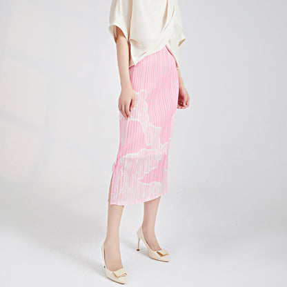 Gradual change skirt high-end double-layer lining elastic waist medium and long temperament versatile one-step hip skirt