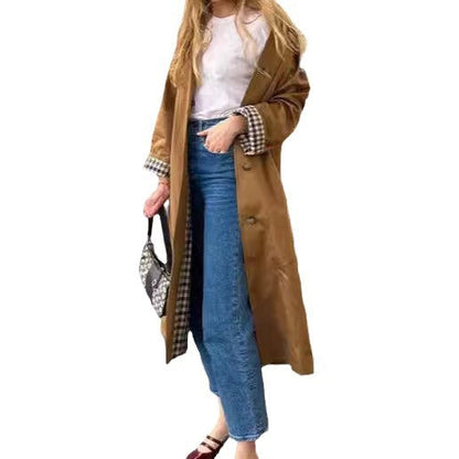 qgtao casual fall outfits Fashionable Long Lapel Button Trench Coat 2024 Women's Autumn and Winter Elegant Commuter Coat