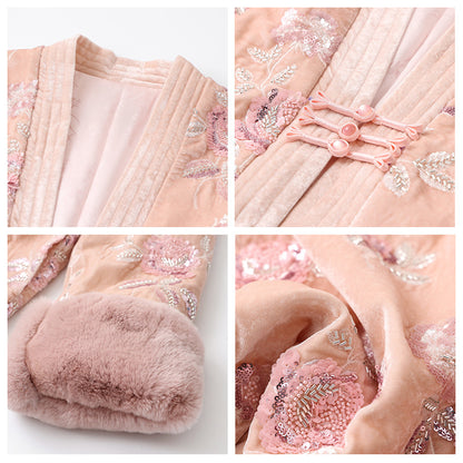 new autumn and winter new Chinese style embroidery printing noble temperament loose cotton jacket women MX079