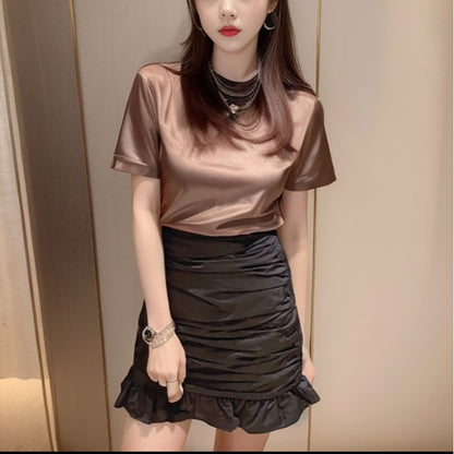 High-waisted fishtail skirt for women's summer new high-waisted thin lotus leaf edge a-word pleated hip-wrapped skirt for children's summer