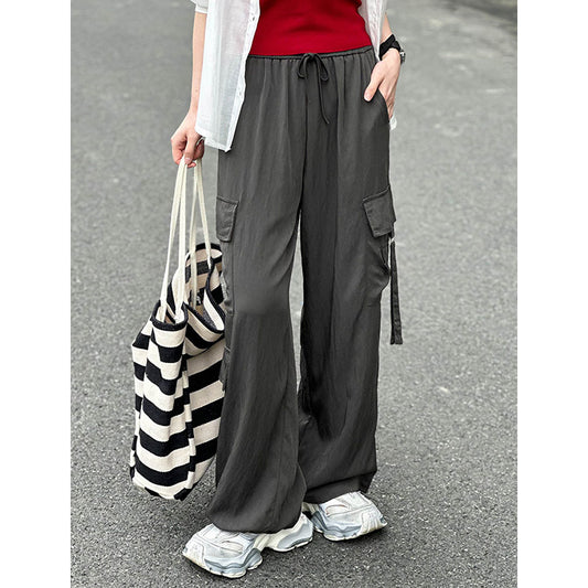 2025 popular spring and summer new casual overalls women's Korean elastic high waist drape loose wide-leg pants 1121