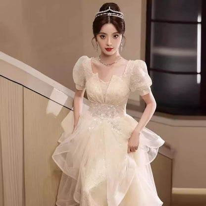 2025Evening dress female banquet light luxury niche art test performance bar mitzvah host dress dress thin