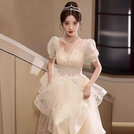 2025Evening dress female banquet light luxury niche art test performance bar mitzvah host dress dress thin