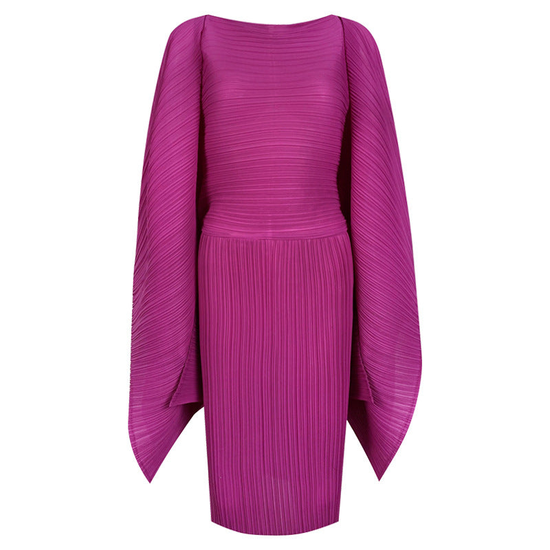 Solid color V-neck dress women's 2025 spring new Middle East loose temperament one-sleeved pleated medium and long skirt