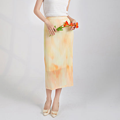 Gradual change skirt high-end double-layer lining elastic waist medium and long temperament versatile one-step hip skirt