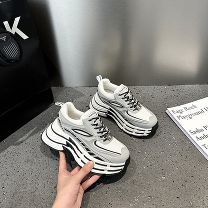 2025 Dad shoes women's popular spring and autumn new leather heightened thick-soled mesh breathable couple casual sports shoes women's trendy shoes