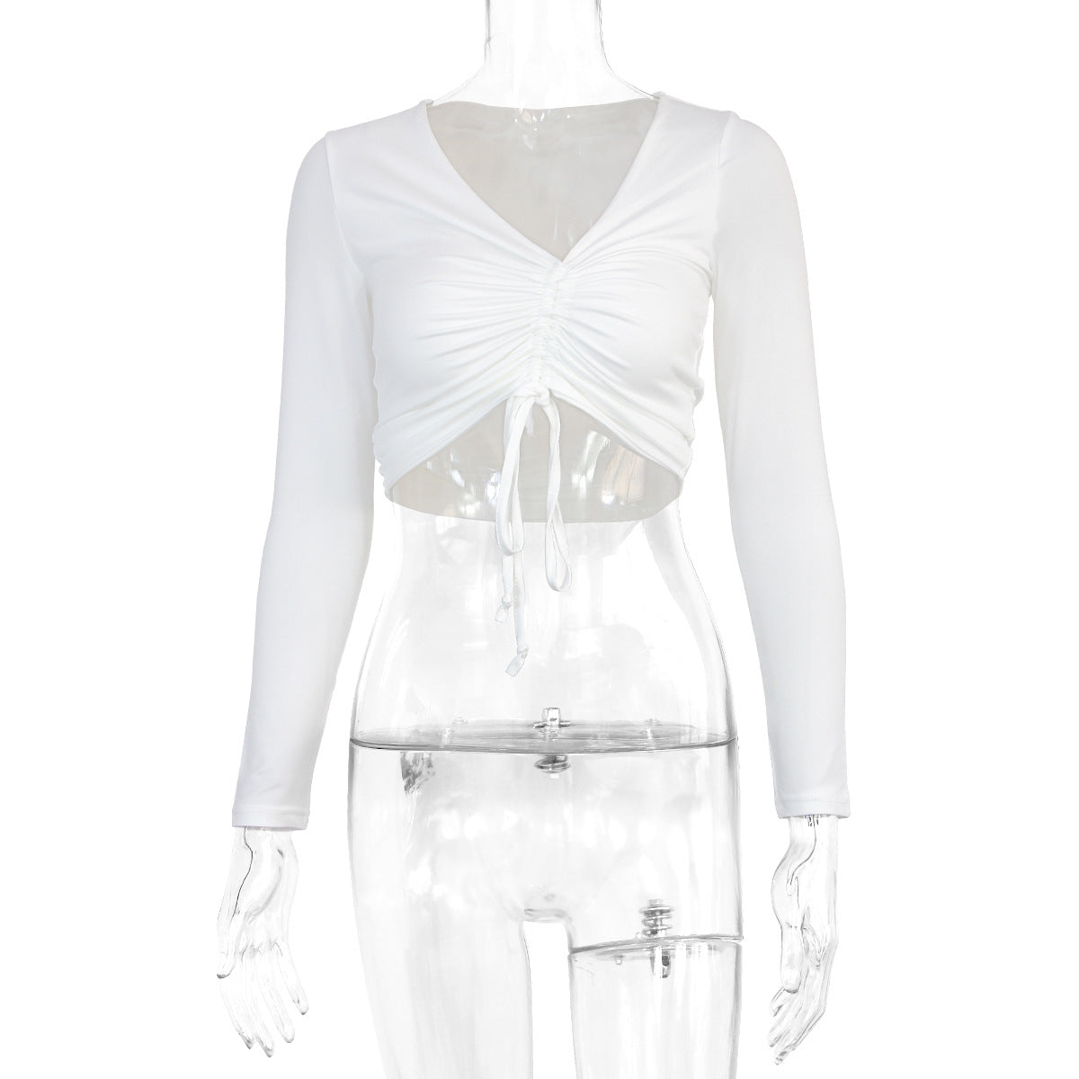 qgtao 2000s fashion 2024 Autumn and Winter Long Sleeve V-neck Women's Sexy Navel Drawstring Women's Top